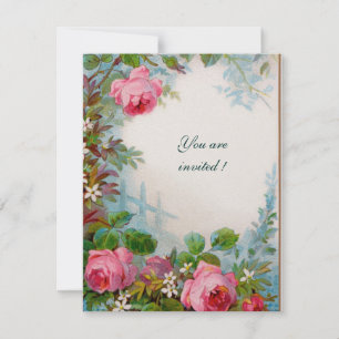 Invitación ROSAS ROSADAS, JASMINES Floral Blanco Perla Papel