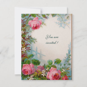 Invitación ROSAS ROSADAS & JAZMINES champán blanco metálico