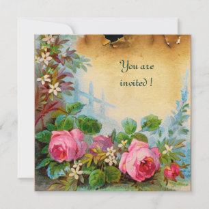 Invitación ROSAS ROSADAS & JAZMINES pergamino rosa verde