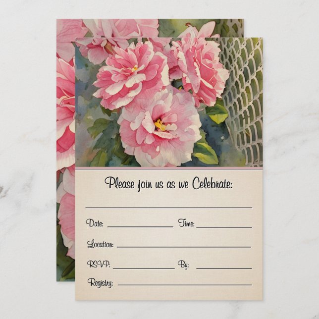 Invitación Rosas Rosadas Lindas en la Parte delantera y trase (Anverso / Reverso)
