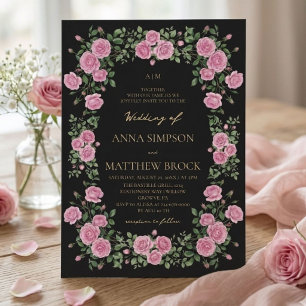 Invitación Rosas rosadas Marco botánico elegante Boda 