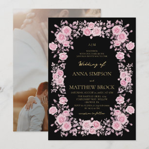 Invitación Rosas rosadas modernas divinas boda marco elegante