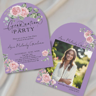 Invitación Rosas rosadas modernas foto de graduación con letr