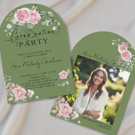Invitación Rosas rosadas modernas guión foto graduación
