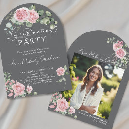 Invitación Rosas rosadas modernas guión foto graduación