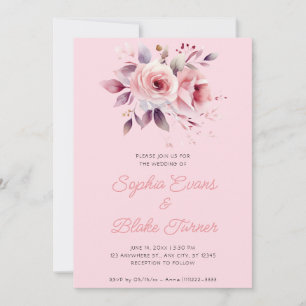 Invitación Rosas rosadas modernas románticas Boda suave rosa
