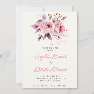Invitación Rosas rosadas modernas románticas Bodas de crema b