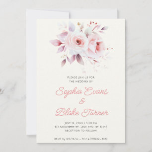 Invitación Rosas rosadas modernas románticas Bodas de crema b