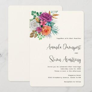 Invitación Rosas rosadas, naranjas y blancas Ramo floral de b