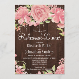Invitación Rosas rosadas onduladas peonías de ensayo rústico
