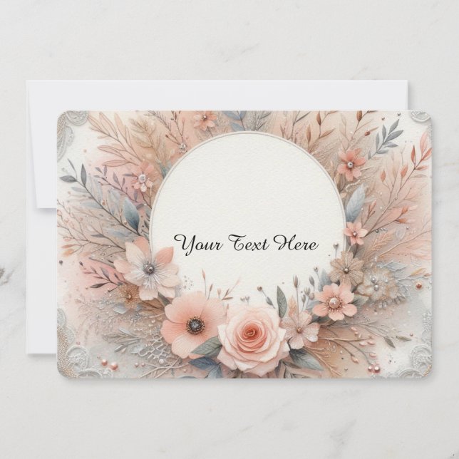 Invitación Rosas rosadas pastel y detalles delicados de encaj (Anverso)