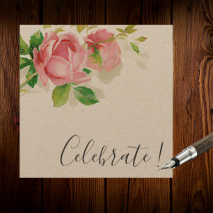 Invitación Rosas rosadas pintadas al estilo vintage