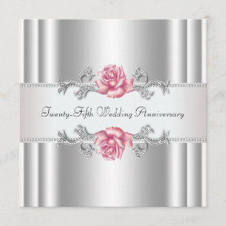 Invitación Rosas Rosadas Plata 25 Aniversario de Boda