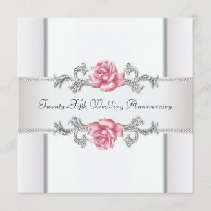 Invitación Rosas rosadas plata 25 aniversario de bodas
