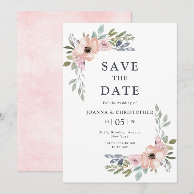 Invitación Rosas Rosadas Polvorientas Flores de Verano Salva  (Anverso / Reverso)