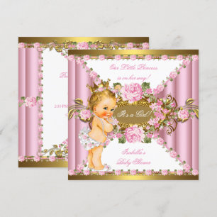 Invitación Rosas rosadas Princesa de oro blanco Baby Shower R