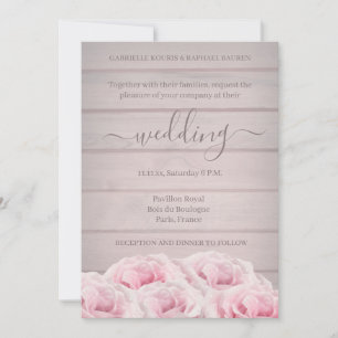 Invitación Rosas rosadas reales Chic Rústico Boda en tablón d