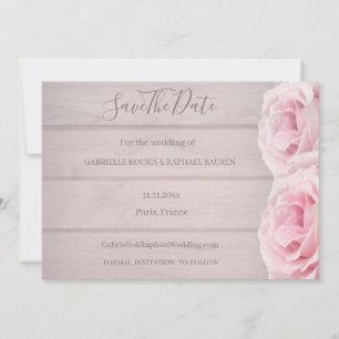 Invitación Rosas rosadas reales de madera rústica para salvar