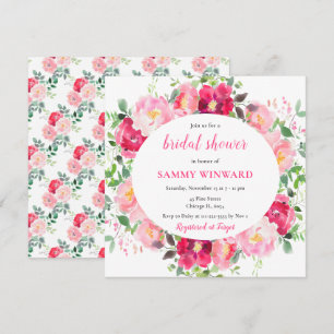 Invitación Rosas rosadas románticas Flores Regadera de boda