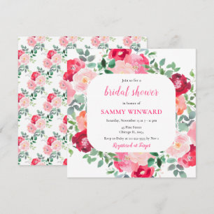 Invitación Rosas rosadas románticas Flores Regadera de novia