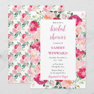 Invitación Rosas rosadas románticas Flores Regadera de novia
