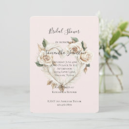 Invitación Rosas Rosadas Románticas Plumas Corazón Despedida 