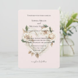 Invitación Rosas Rosadas Románticas Plumas Floral Corazón Bod