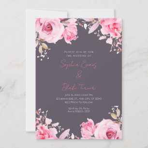 Invitación Rosas rosadas románticas verano humo gris boda