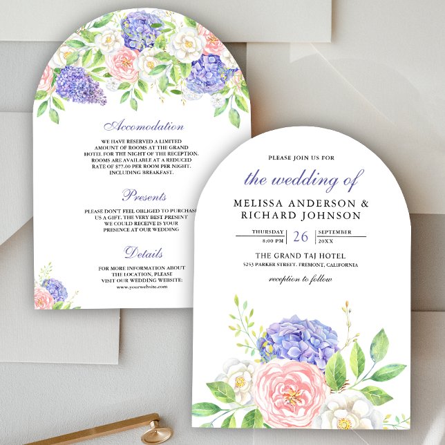Invitación Rosas Rosadas Rubor Hortensias Purpúreas Boda Flor (Subido por el creador)