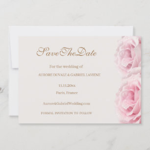Invitación Rosas Rosadas Rubor Marfil Dorado Ahorra la Fecha 