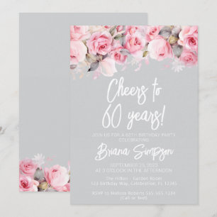 Invitación Rosas rosadas sobre fiesta de cumpleaños número 60