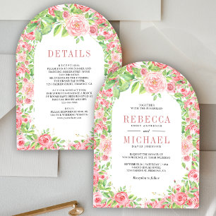 Invitación Rosas Rosadas Sonrojadas Arco Floral Todo en Uno B