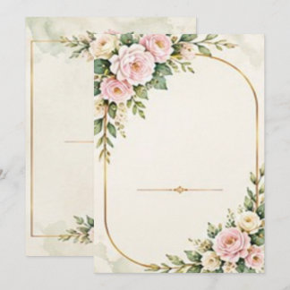 Invitación Rosas rosadas sonrojadas y marco de arco dorado