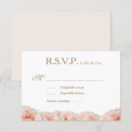 Invitación Rosas Rosadas Sonrojo Floral Blanco Dorado RSVP de