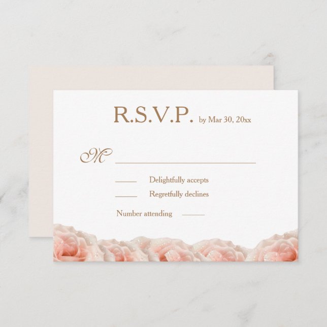 Invitación Rosas Rosadas Sonrojo Floral Oro Blanco RSVP de Bo (Anverso / Reverso)