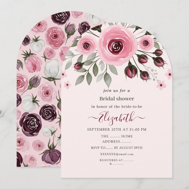 Invitación Rosas rosadas suaves (Anverso / Reverso)