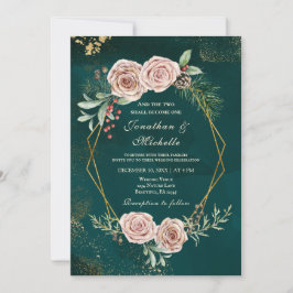 Invitación Rosas Rosadas Vintage Floral Boda Cristiana de Inv