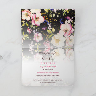 Invitación Rosas rosadas y amarillas en acuarela sobre fondo 