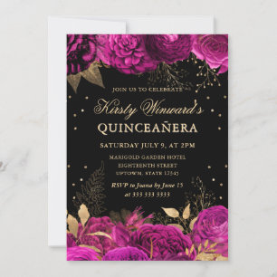 Invitación Rosas Rosadas y Doradas Quinceañera Floral