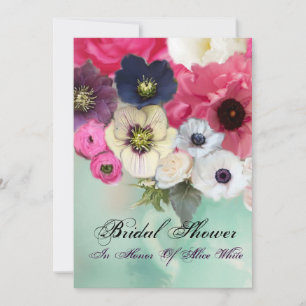 INVITACIÓN ROSAS ROSADAS Y FLORES DE ANÉMONA PARA LLUVIA DE R