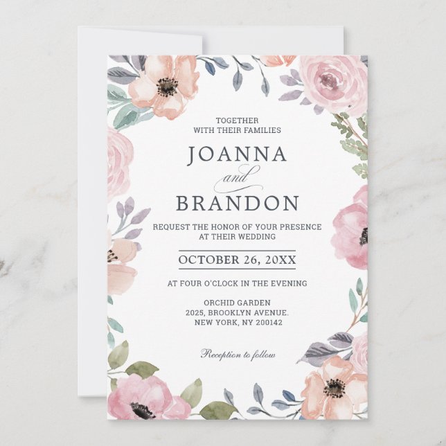 Invitación Rosas rosadas y polvorientas Boda floral de verano (Anverso)