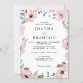 Invitación Rosas rosadas y polvorientas Boda floral de verano