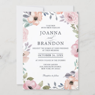 Invitación Rosas rosadas y polvorientas Boda floral de verano