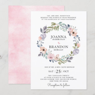 Invitación Rosas rosadas y polvorientas Boda floral de verano