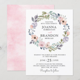 Invitación Rosas rosadas y polvorientas Boda floral de verano