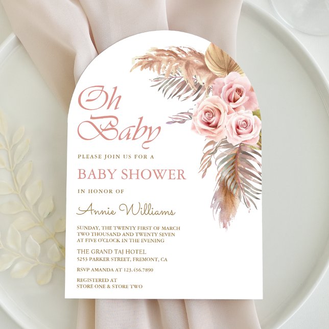 Invitación Rosas rosadas y polvorientas Pampas Grass Arch Bab (Subido por el creador)