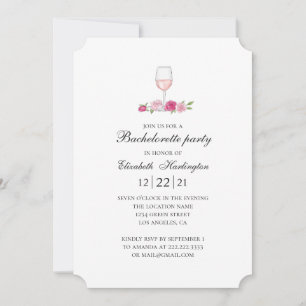 Invitación Rosas rosadas y vino. Despedida de soltera floral