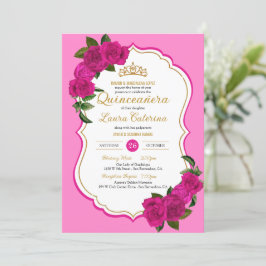 Invitación Rosas rosados calientes Quinceanera elegante de co