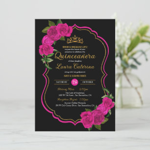 Invitación Rosas rosados calientes Quinceanera elegante de co