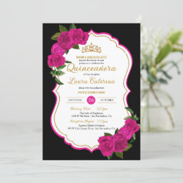Invitación Rosas rosados calientes Quinceanera elegante de co